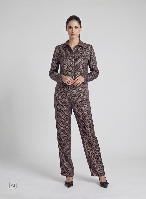 PANTALONI CON COULISSE IN SETA CON STAMPA CRAVATTA GEOMETRICA
