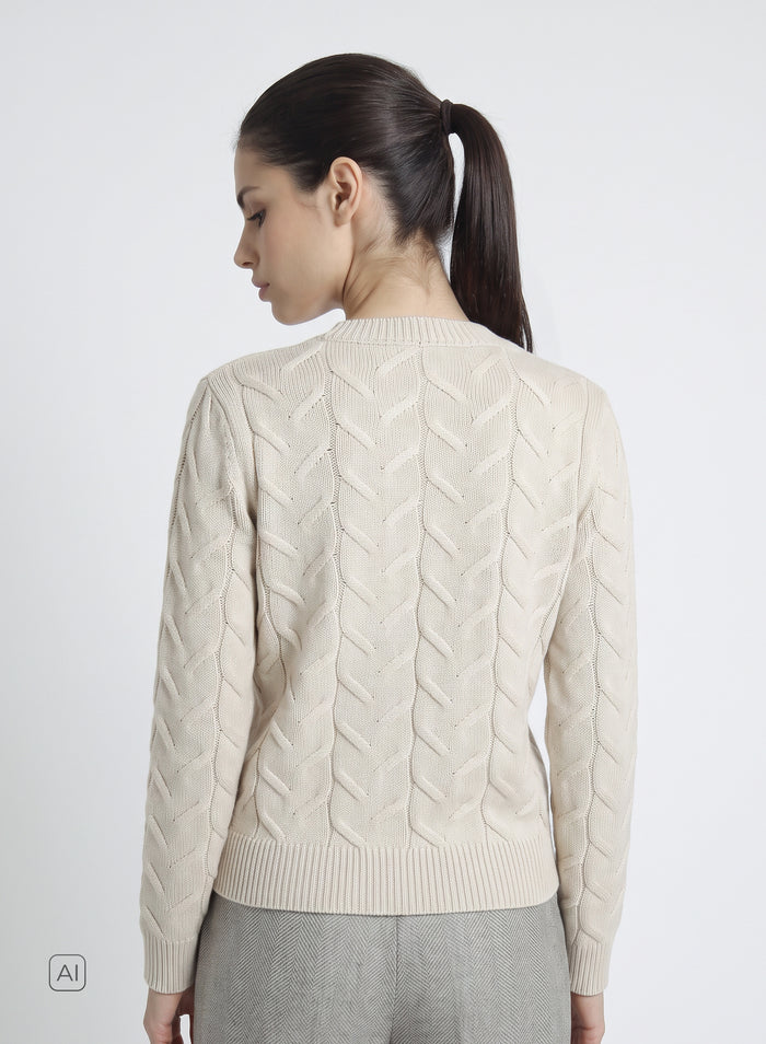 MAGLIA IN CASHMERE E LANA CON TRECCIA ICONICA PIATTA