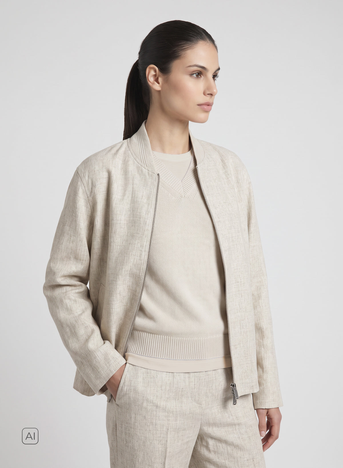 STRETCH FLANNEL BOMBER JACKET WITH TOPSTITCHING