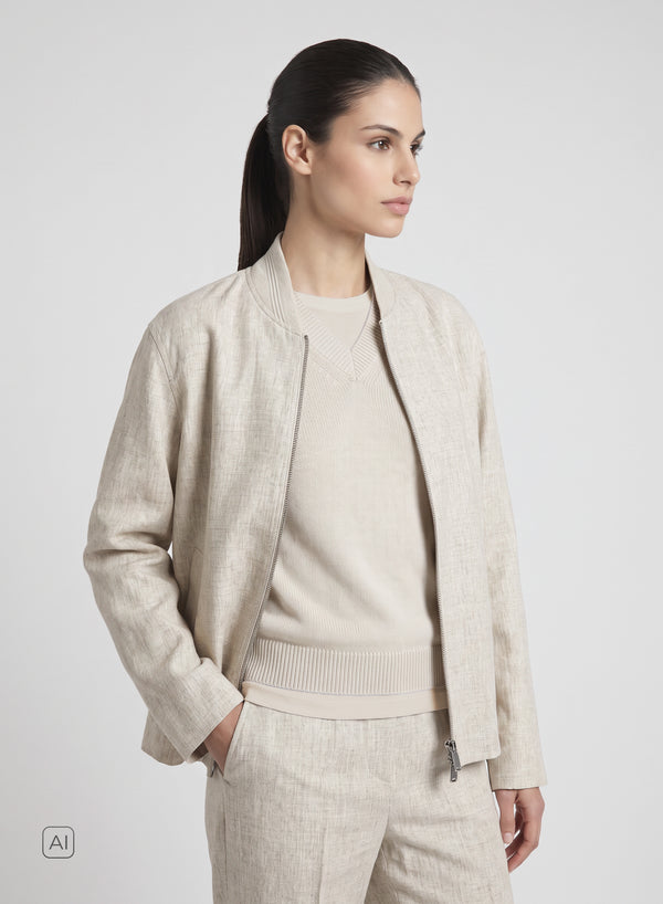 STRETCH FLANNEL BOMBER JACKET WITH TOPSTITCHING