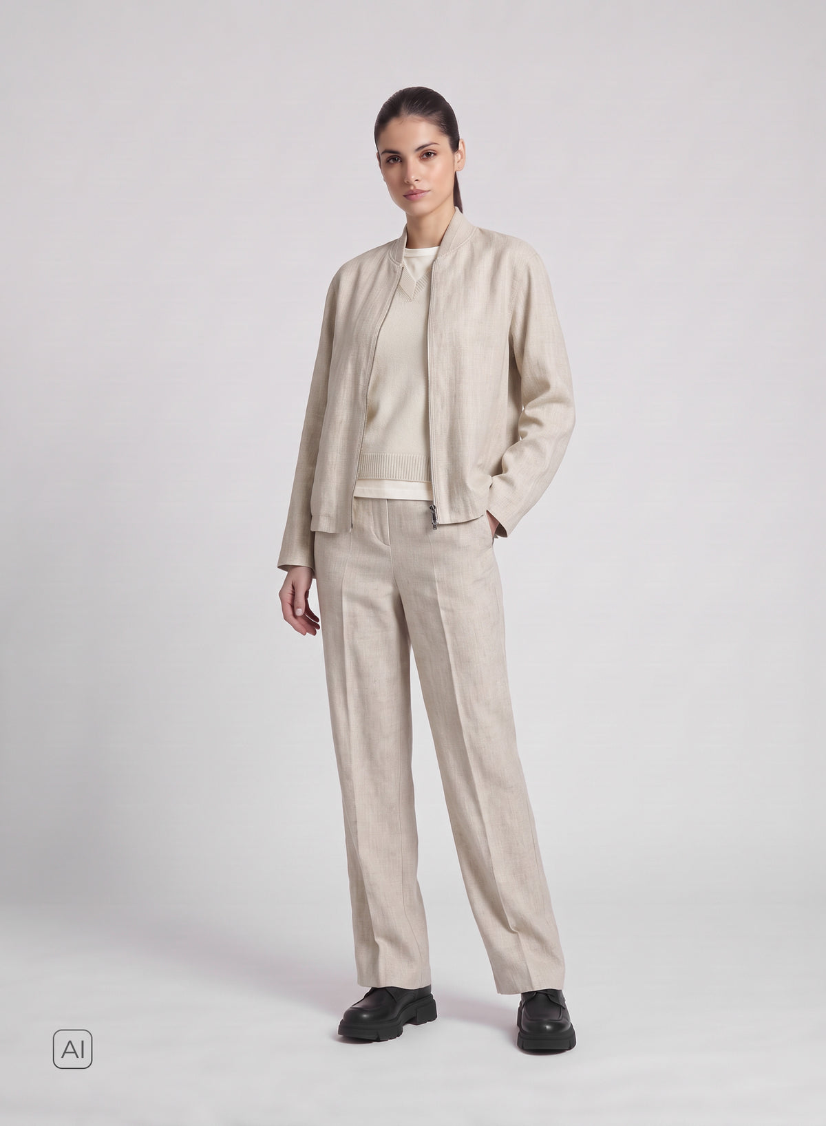 PANTALONI A GAMBA LARGA IN FLANELLA STRETCH