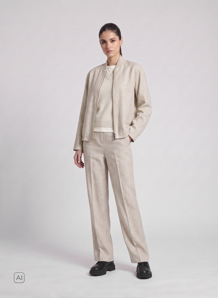 PANTALONI A GAMBA LARGA IN FLANELLA STRETCH