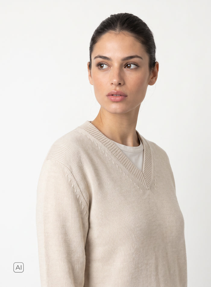 MAGLIA CON SCOLLO A V IN MISTO LANA E CASHMERE A STRATI