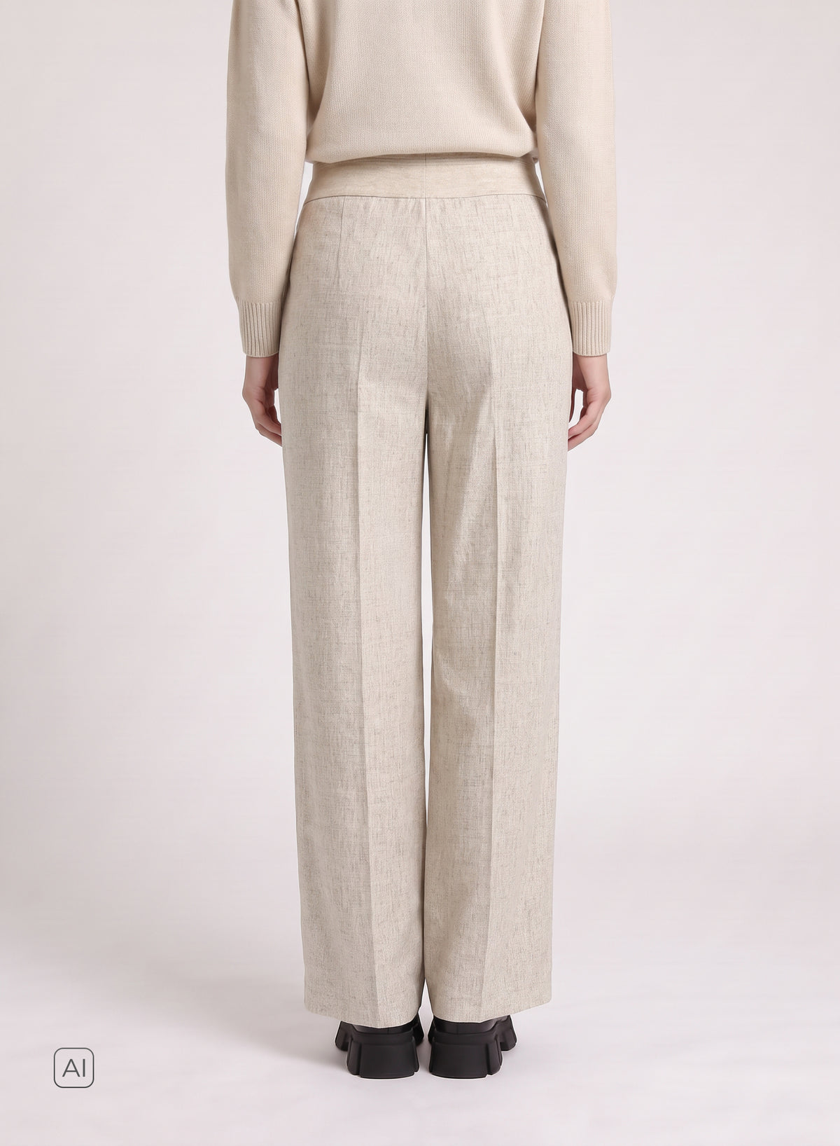 PANTALONI A GAMBA LARGA IN FLANELLA STRETCH