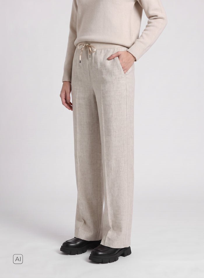 PANTALONI A GAMBA LARGA IN FLANELLA STRETCH