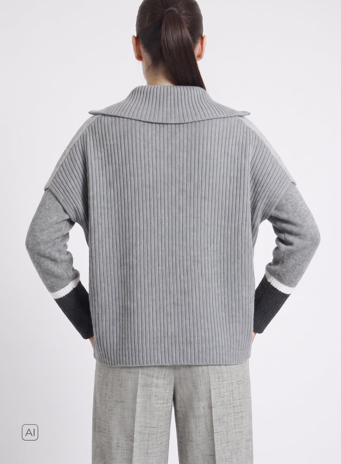 GILET IN DOUBLE DI LANA E ANGORA CON COLLO IN MAGLIA