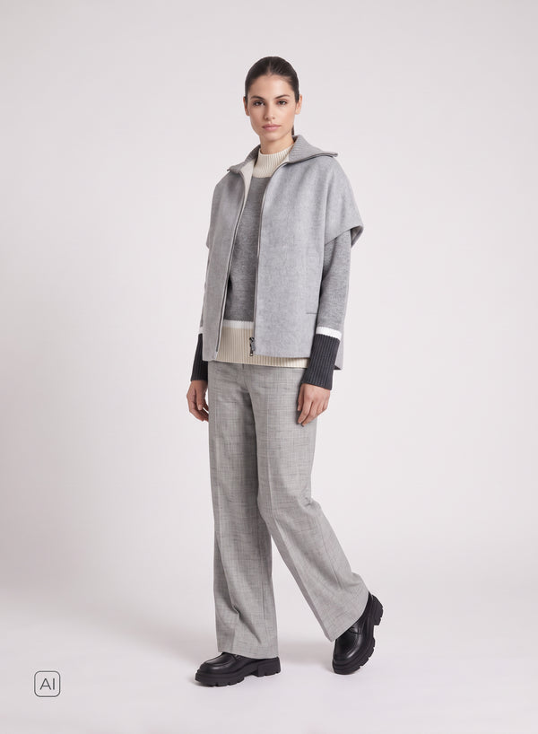 WOOL AND ANGORA DOUBLE-FACED GILET WITH KNITTED COLLAR