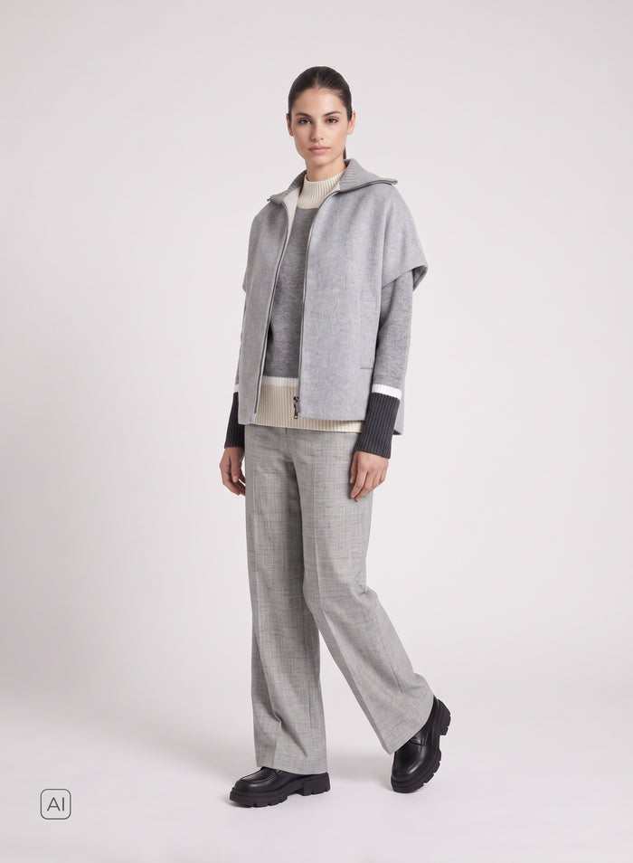 GILET IN DOUBLE DI LANA E ANGORA CON COLLO IN MAGLIA