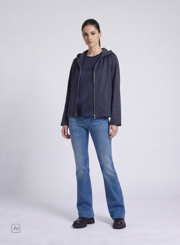 WOOL SATIN CABAN WITH HOOD