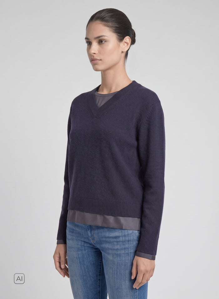 MAGLIA CON SCOLLO A V IN MISTO LANA E CASHMERE A STRATI