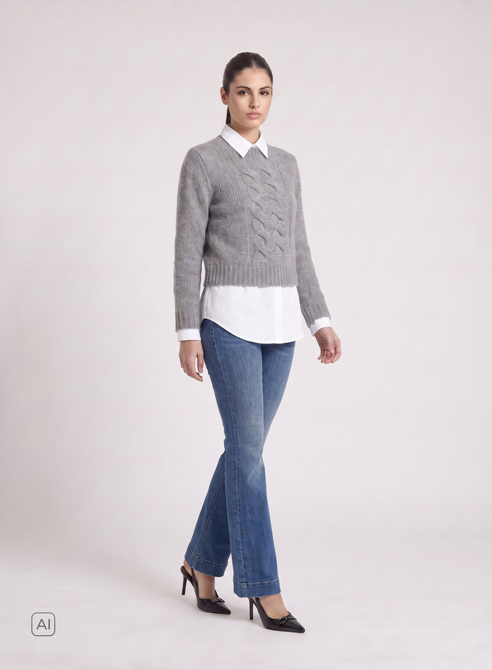 MAGLIA IN CASHMERE E SETA CON TRECCIA SCOLPITA