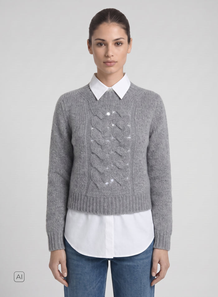 MAGLIA IN CASHMERE E SETA CON TRECCIA SCOLPITA