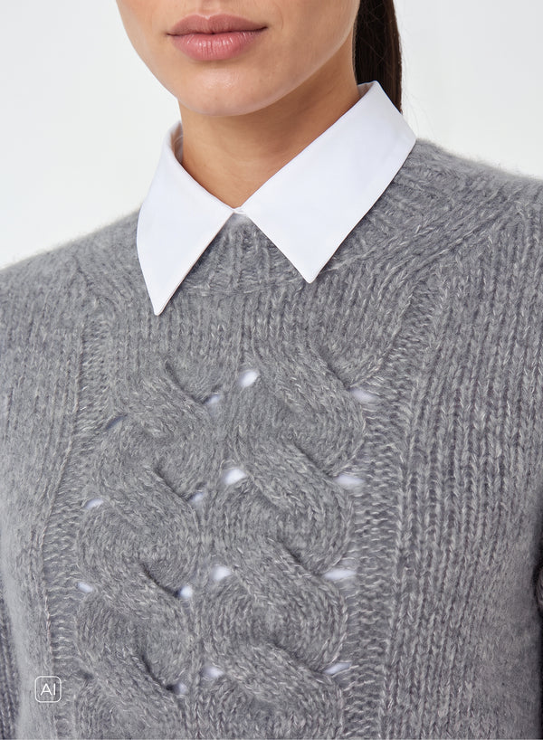 MAGLIA IN CASHMERE E SETA CON TRECCIA SCOLPITA