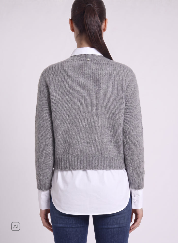 MAGLIA IN CASHMERE E SETA CON TRECCIA SCOLPITA