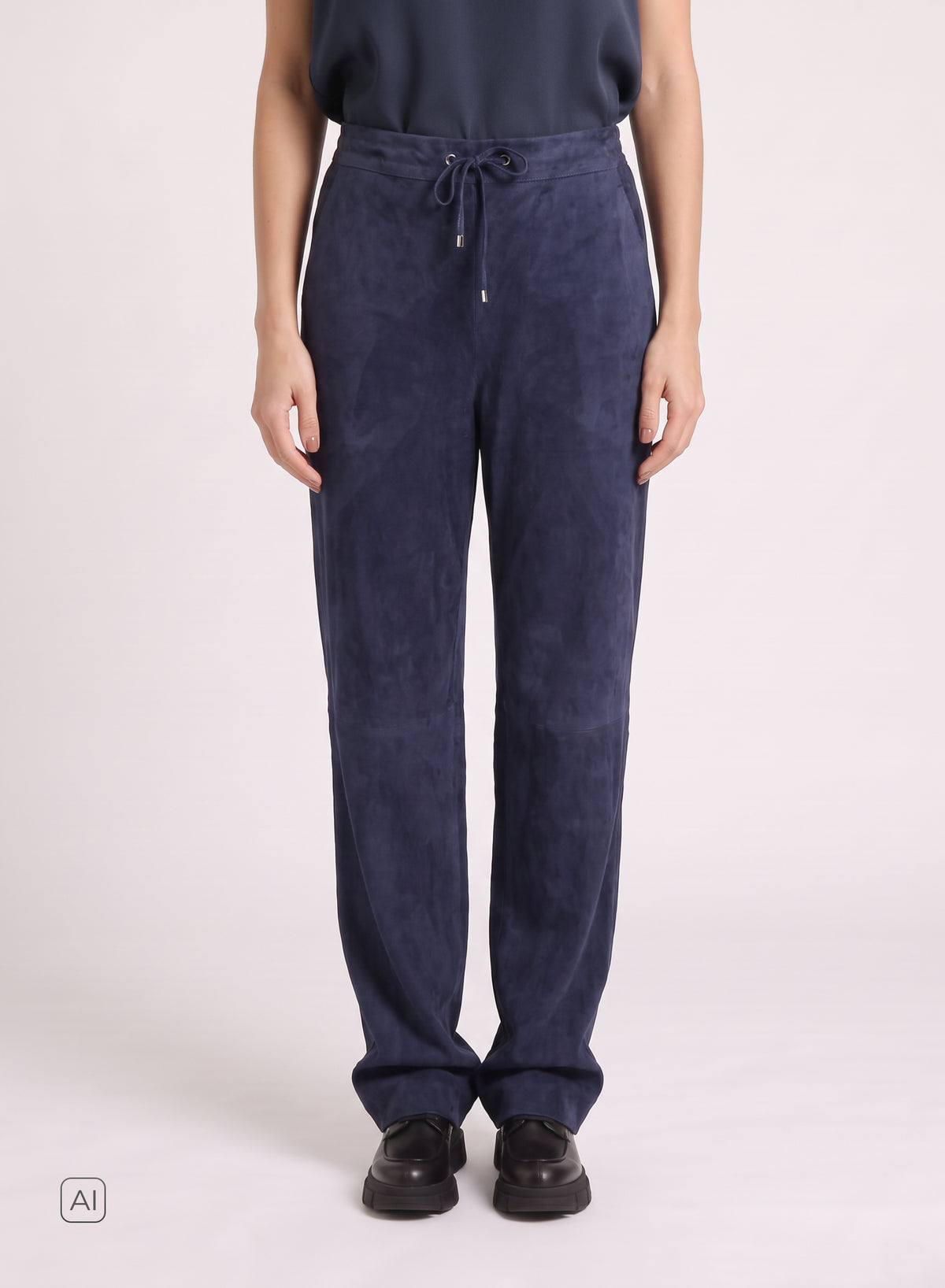 PANTALONI CON COULISSE A GAMBA LARGA IN CAMOSCIO