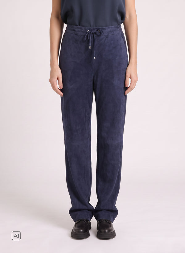 WIDE-LEG SUEDE DRAWSTRING TROUSERS
