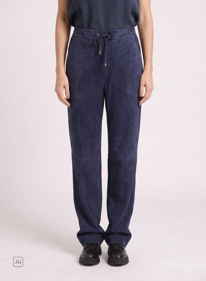 PANTALONI CON COULISSE A GAMBA LARGA IN CAMOSCIO