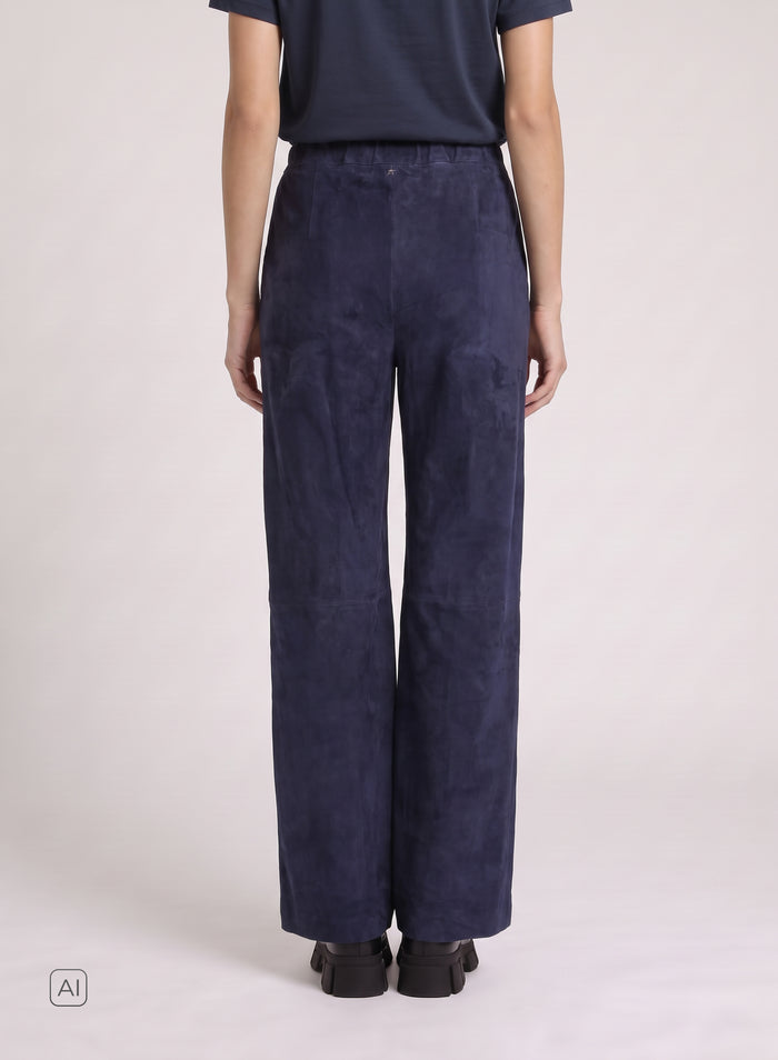 PANTALONI CON COULISSE A GAMBA LARGA IN CAMOSCIO