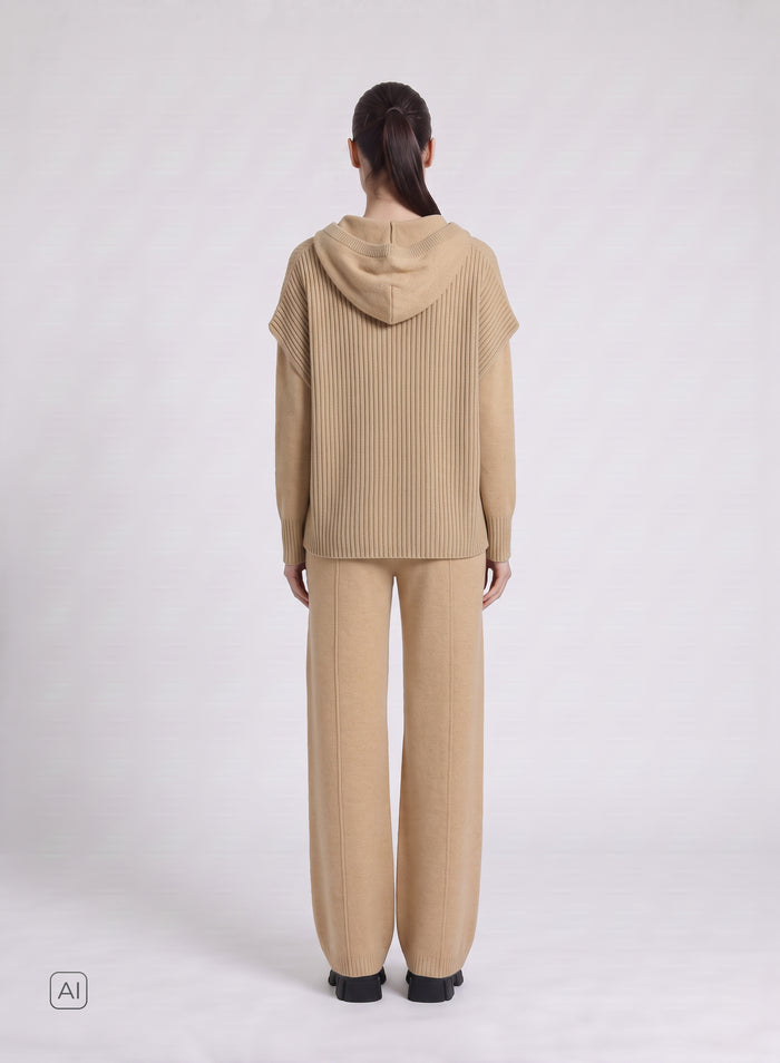 GILET IN DOUBLE DI LANA E ANGORA CON COLLO IN MAGLIA