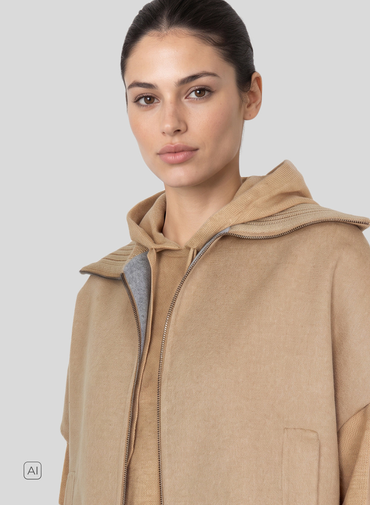 GILET IN DOUBLE DI LANA E ANGORA CON COLLO IN MAGLIA