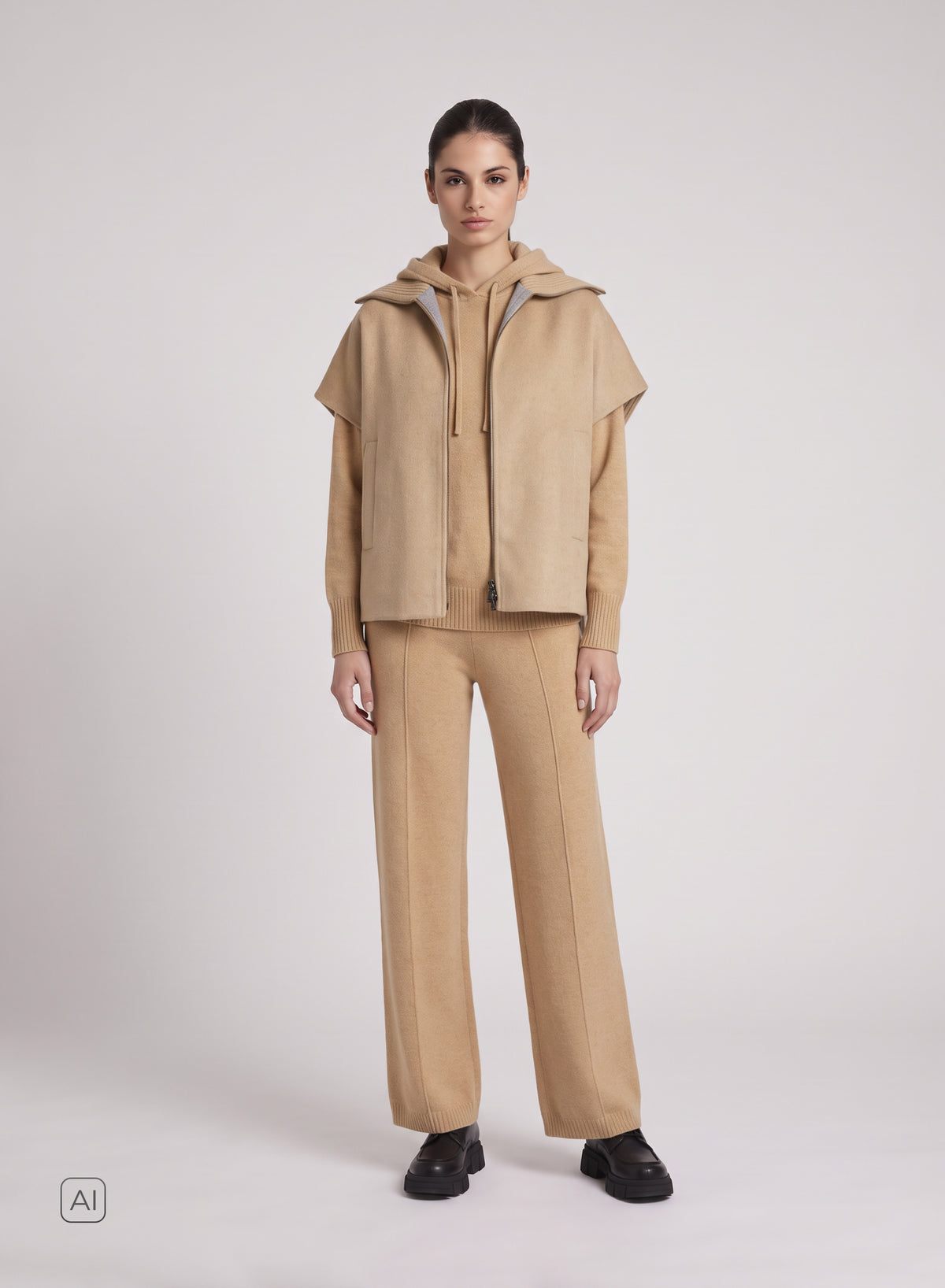 GILET IN DOUBLE DI LANA E ANGORA CON COLLO IN MAGLIA