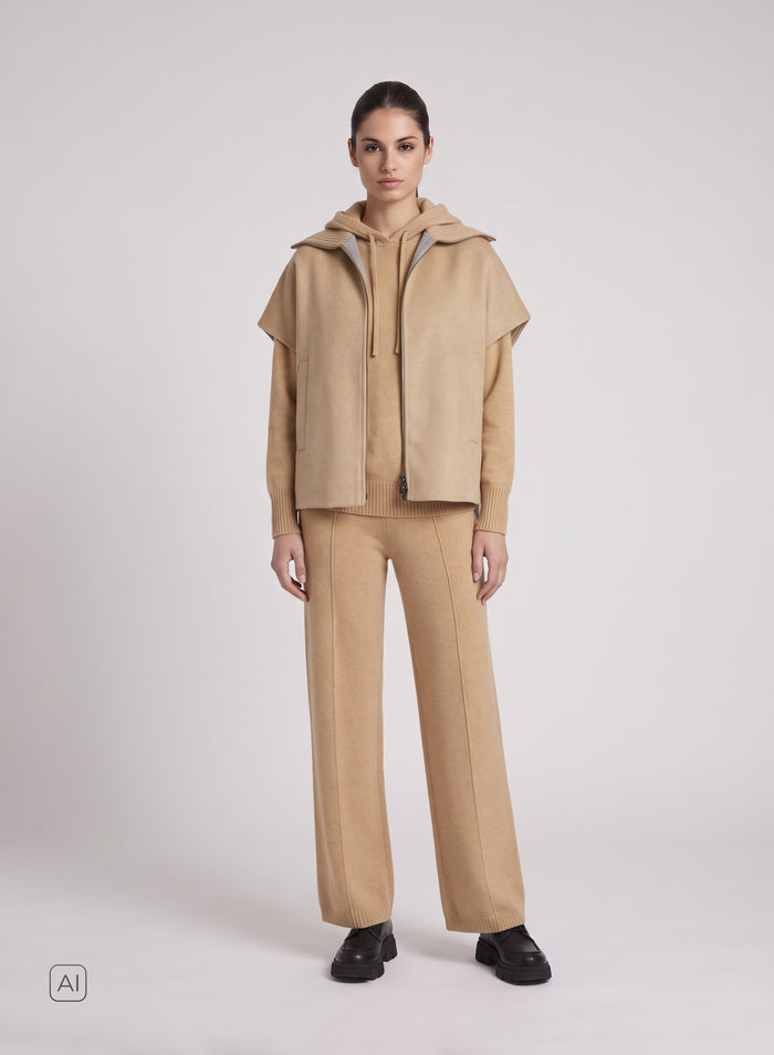 GILET IN DOUBLE DI LANA E ANGORA CON COLLO IN MAGLIA