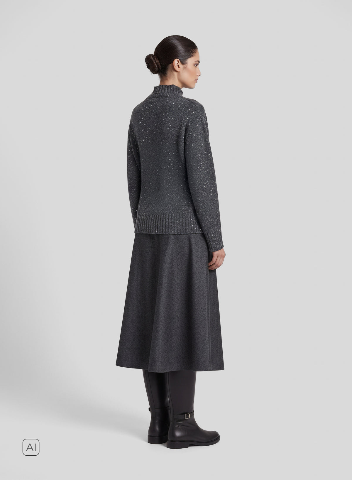 GONNA LONGUETTE IN FLANELLA DI LANA E CASHMERE