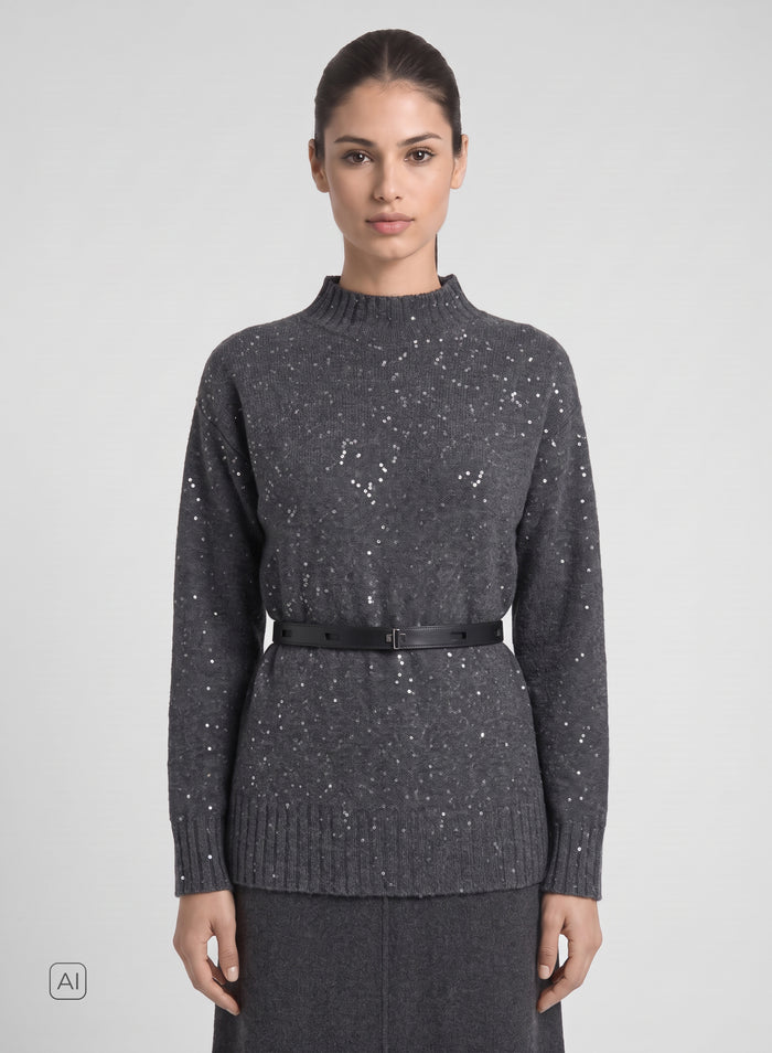 DOLCEVITA REVERSIBILE IN LANA, SETA E CASHMERE CON PAILLETTES