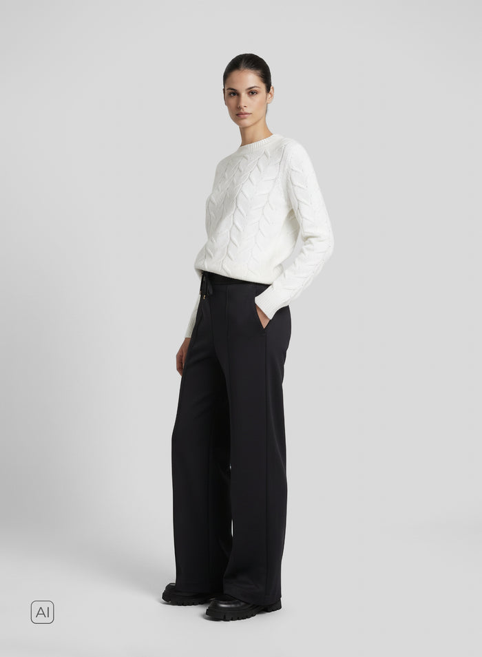 MAGLIA IN CASHMERE E LANA CON TRECCIA ICONICA PIATTA