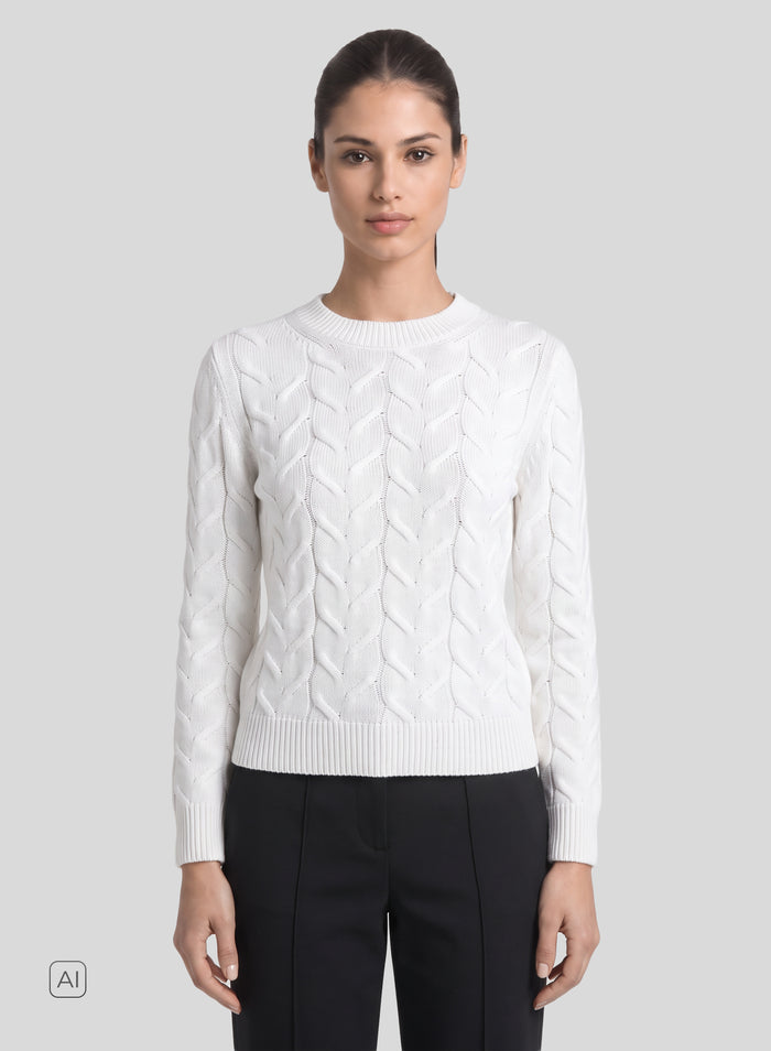 MAGLIA IN CASHMERE E LANA CON TRECCIA ICONICA PIATTA