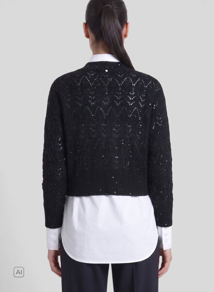 MAGLIA IN LANA E CASHMERE IN PUNTO LAVORATO CON PAILLETTES