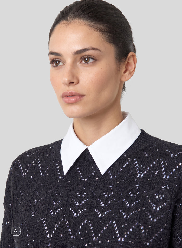 MAGLIA IN LANA E CASHMERE IN PUNTO LAVORATO CON PAILLETTES