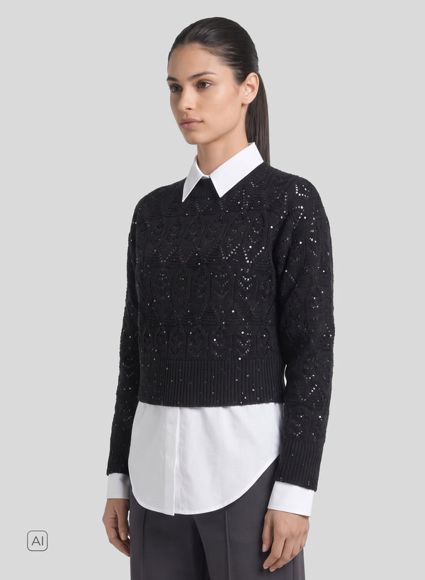 MAGLIA IN LANA E CASHMERE IN PUNTO LAVORATO CON PAILLETTES