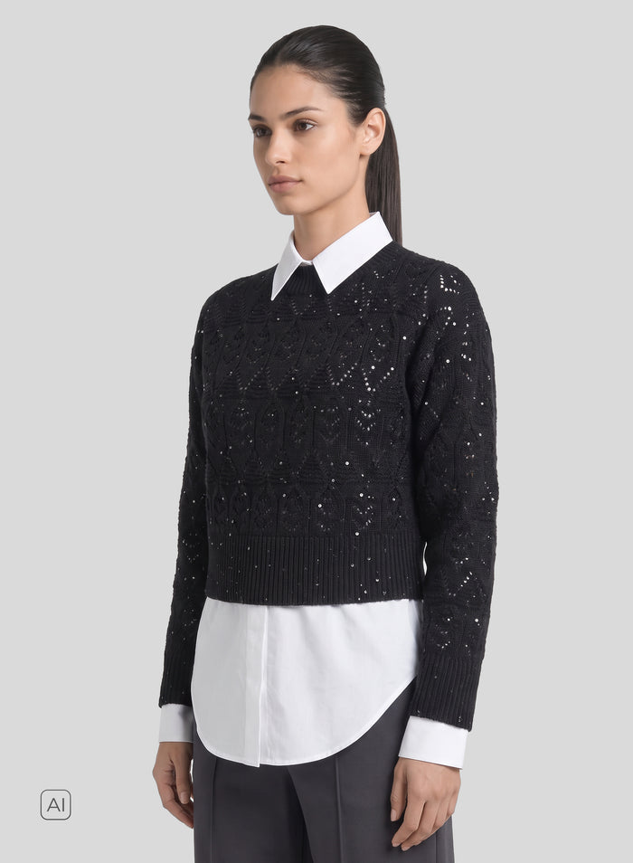 MAGLIA IN LANA E CASHMERE IN PUNTO LAVORATO CON PAILLETTES