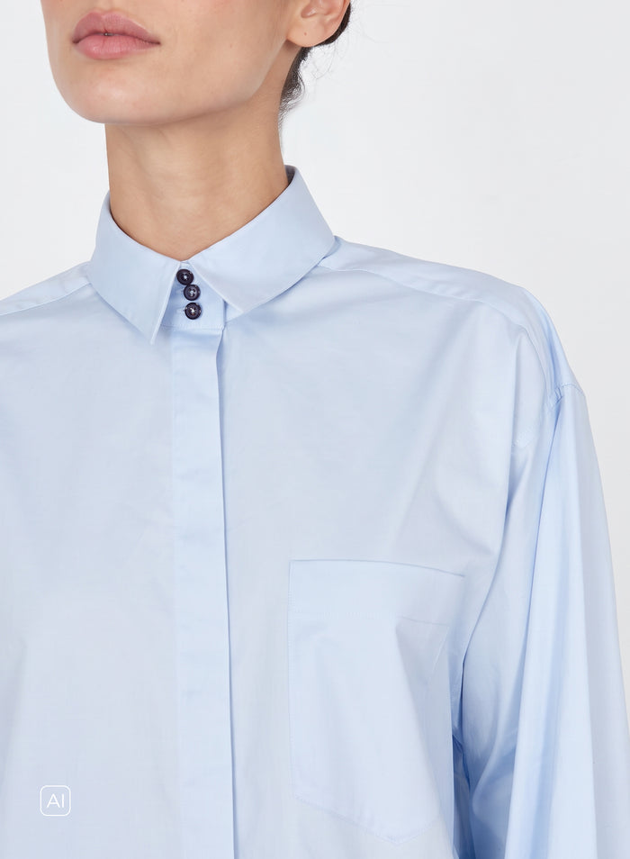 CAMICIA OVERSIZE IN POPELINE DI COTONE CON COLLETTO ALTO