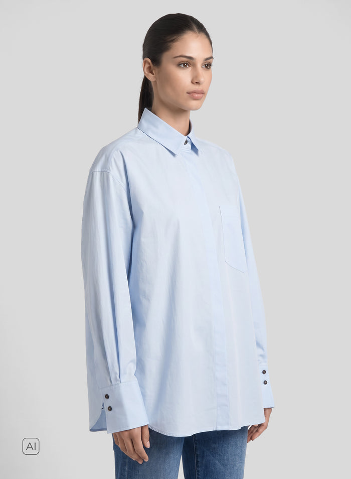 CAMICIA OVERSIZE IN POPELINE DI COTONE CON COLLETTO ALTO