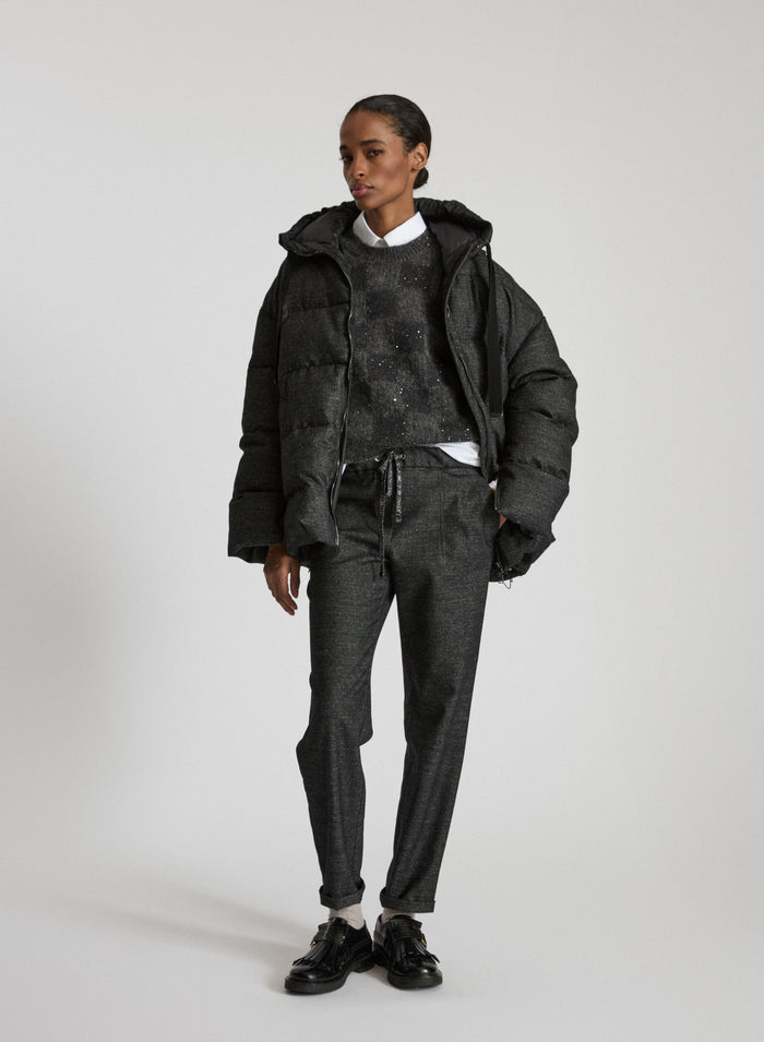 MOHAIR WOOL CHECK SWEATER WITH SEQUINS INSERT