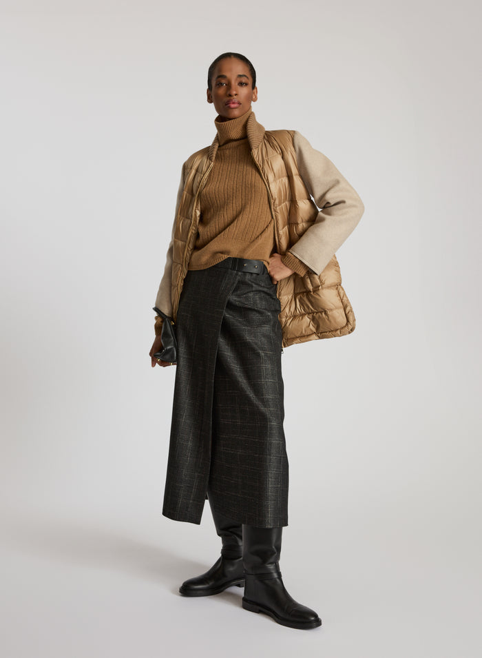 LONG PADDED JACKET WITH WOOL AND CASHMERE SLEEVES