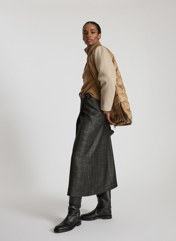 LONG PADDED JACKET WITH WOOL AND CASHMERE SLEEVES
