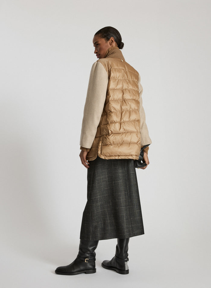 LONG PADDED JACKET WITH WOOL AND CASHMERE SLEEVES