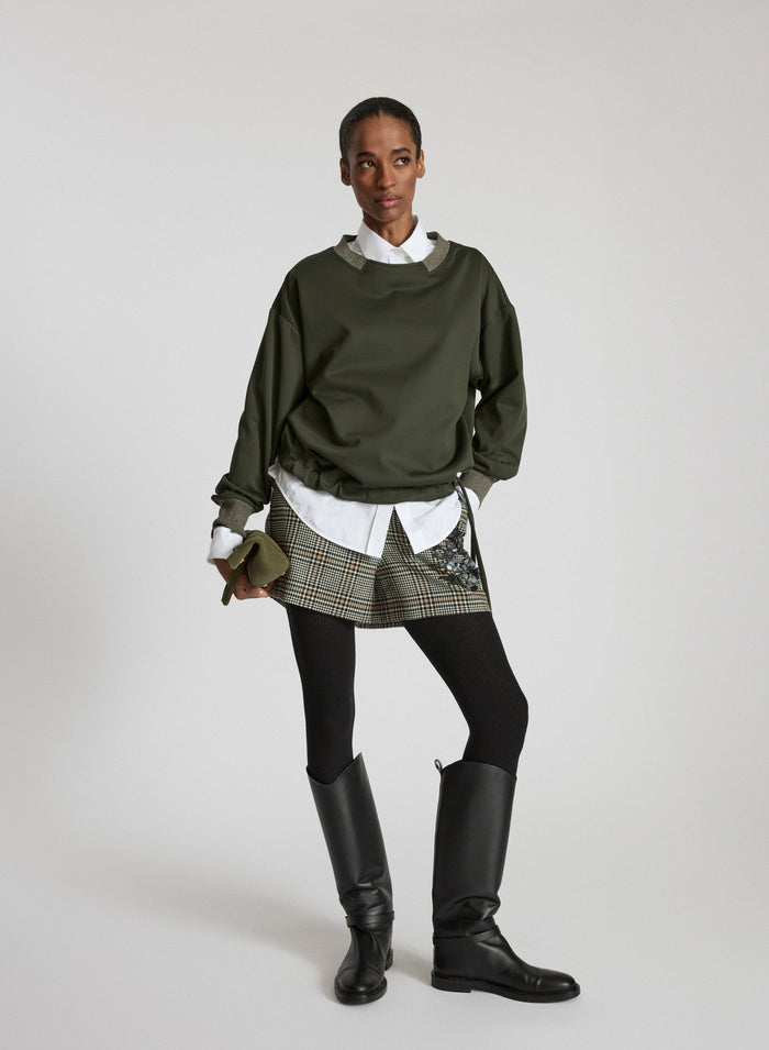 WOOL CHECK SHORTS WITH EMBROIDERY