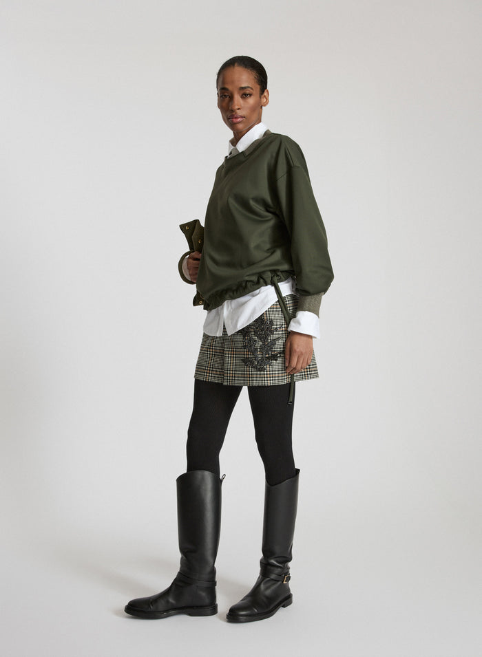 WOOL CHECK SHORTS WITH EMBROIDERY