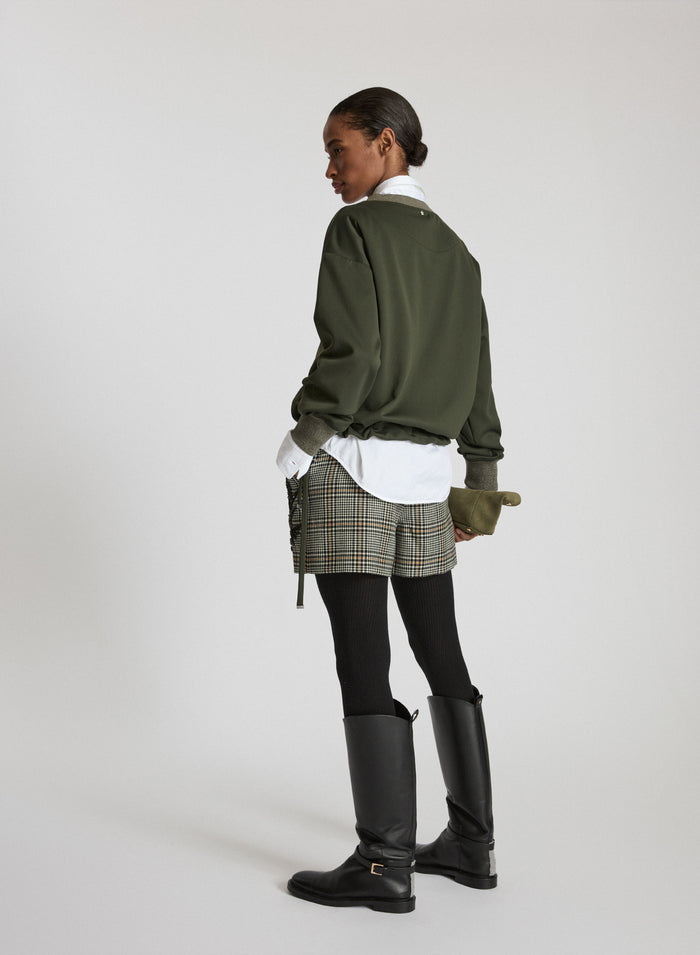 WOOL CHECK SHORTS WITH EMBROIDERY