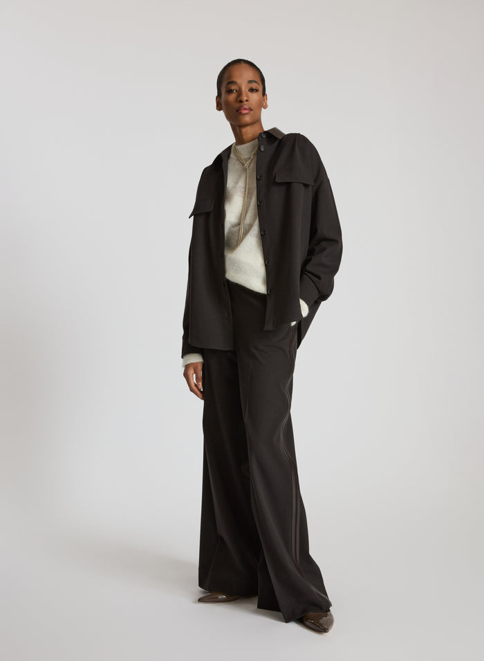 WOOL TWILL PANTS WITH LEATHER DETAIL
