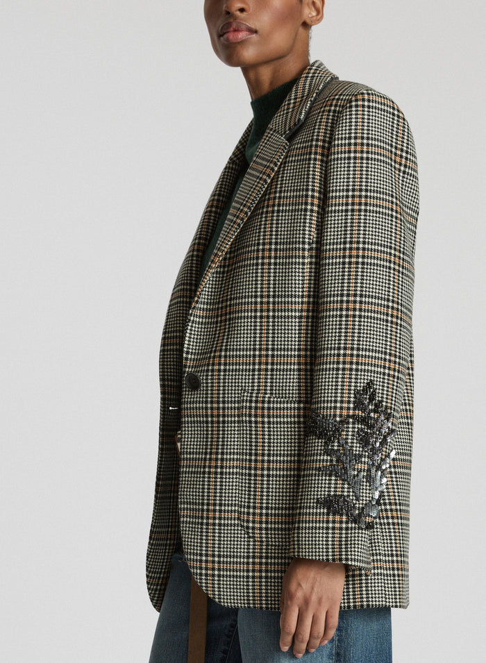 WOOL CHECK JACKET WITH EMBROIDERY