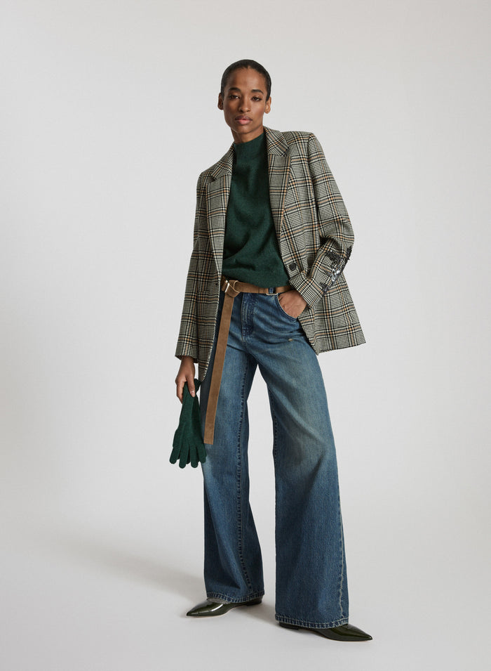 WOOL CHECK JACKET WITH EMBROIDERY