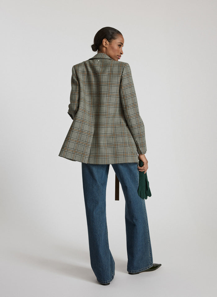 WOOL CHECK JACKET WITH EMBROIDERY