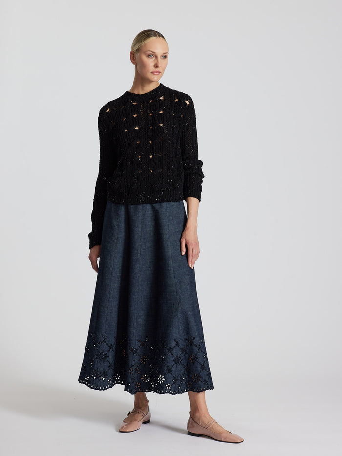 EMBROIDERED DENIM SKIRT