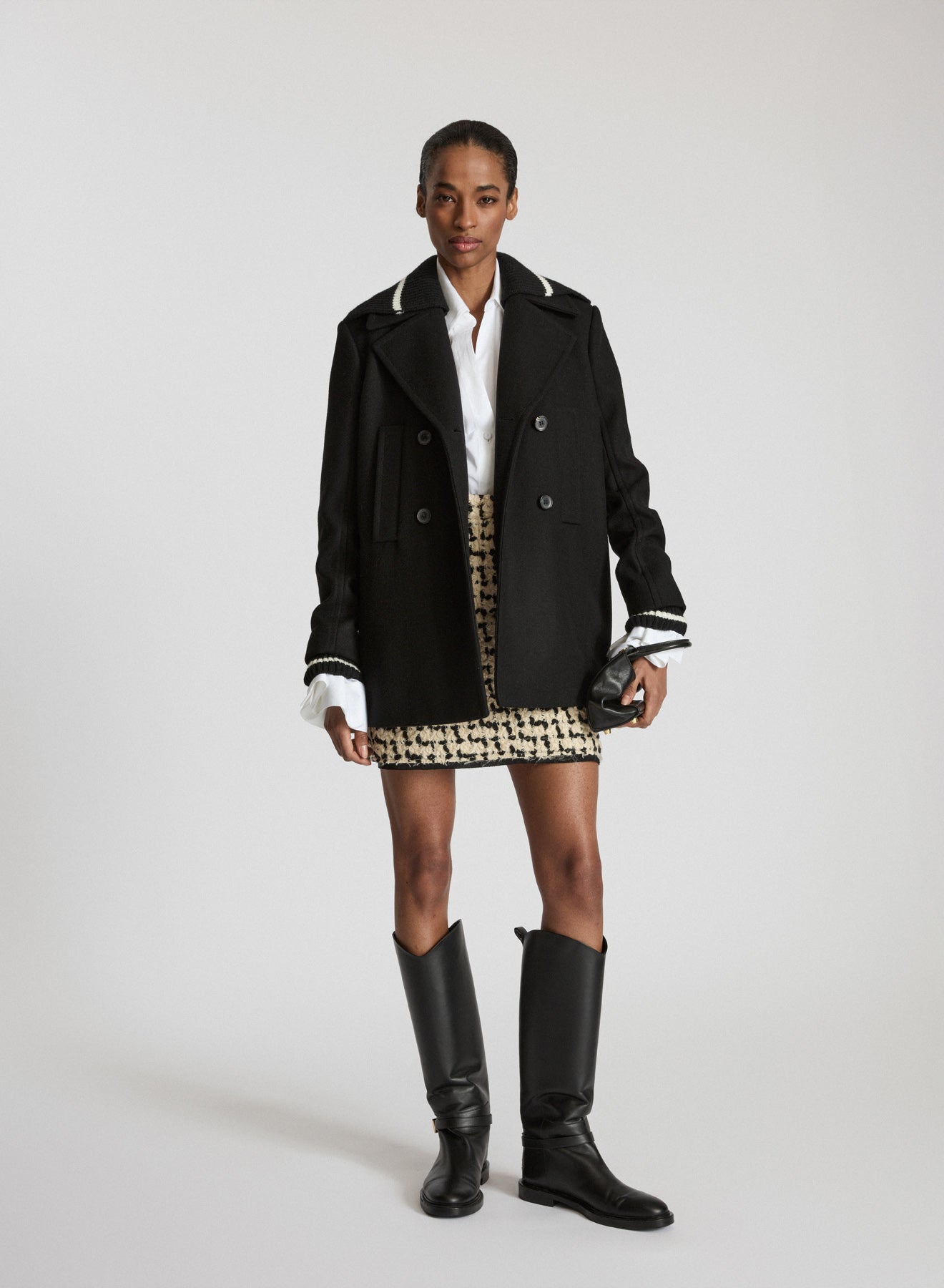 DOUBLE-BREASTED WOOL TECHNICAL COAT