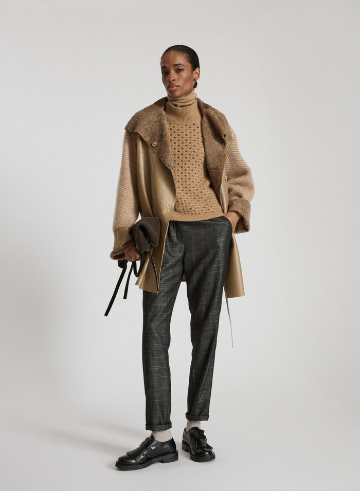WOOL AND VISCOSE CHECK JOGGER PANTS